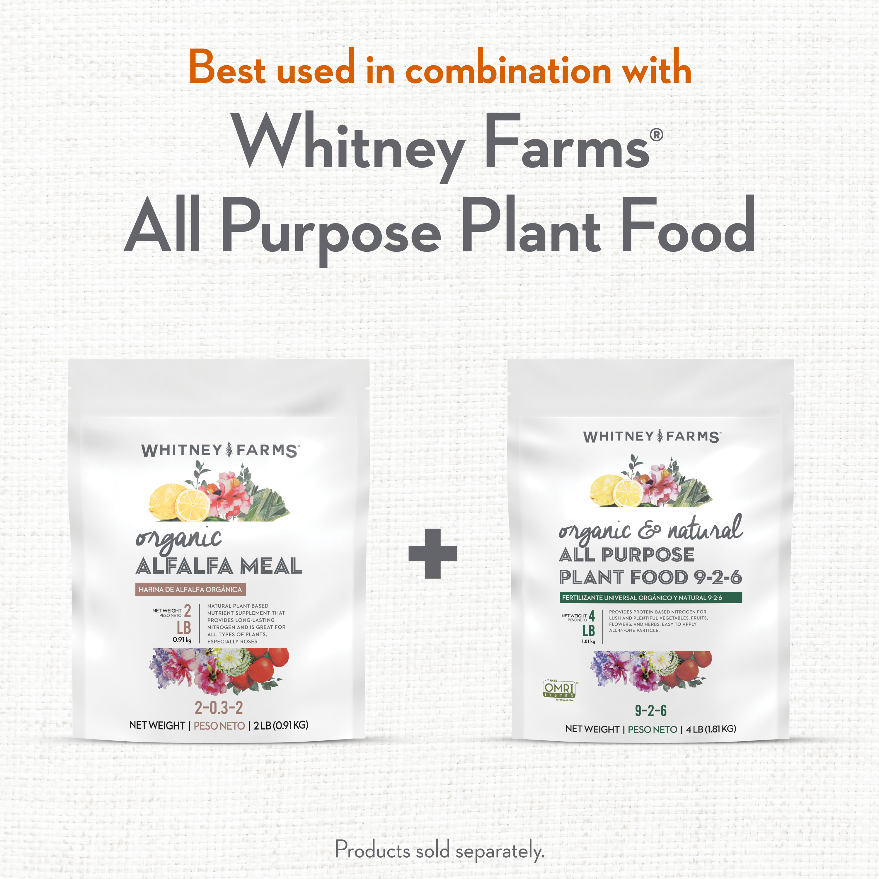 Whitney Farms Organic Alfalfa Meal, Nutrient Supplement for All Plant Types, 2 lbs.