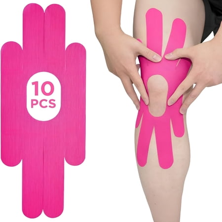 XIRQI Knee Tape Patches | Precut for Knee Kinesiology Tape | Pain Relief and Accessories | 10 Pcs and Pink