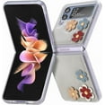 thumbnail image 2 of for Samsung Galaxy Z Flip 4 Flower Cute Case, Applique Design Slim Thin PU Leather & Crystal Hard PC Shockproof Protective Phone Cover Case for Samsung Z Flip 4 LTH Grey, 2 of 14