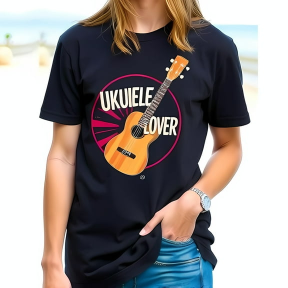 Stylish Black Cotton Short Sleeve T-Shirt with Vibrant Ukulele Graphic and 'Ukulele Lover' Text - Perfect for Music Enthusiasts