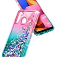 thumbnail image 6 of Nagebee Case for Samsung Galaxy A21 with Screen Protector (Tempered Glass), Glitter Flowing Liquid Floating Sparkling Bling Diamond, Durable Girls Cute Phone Case (Pink/Aqua), 6 of 6