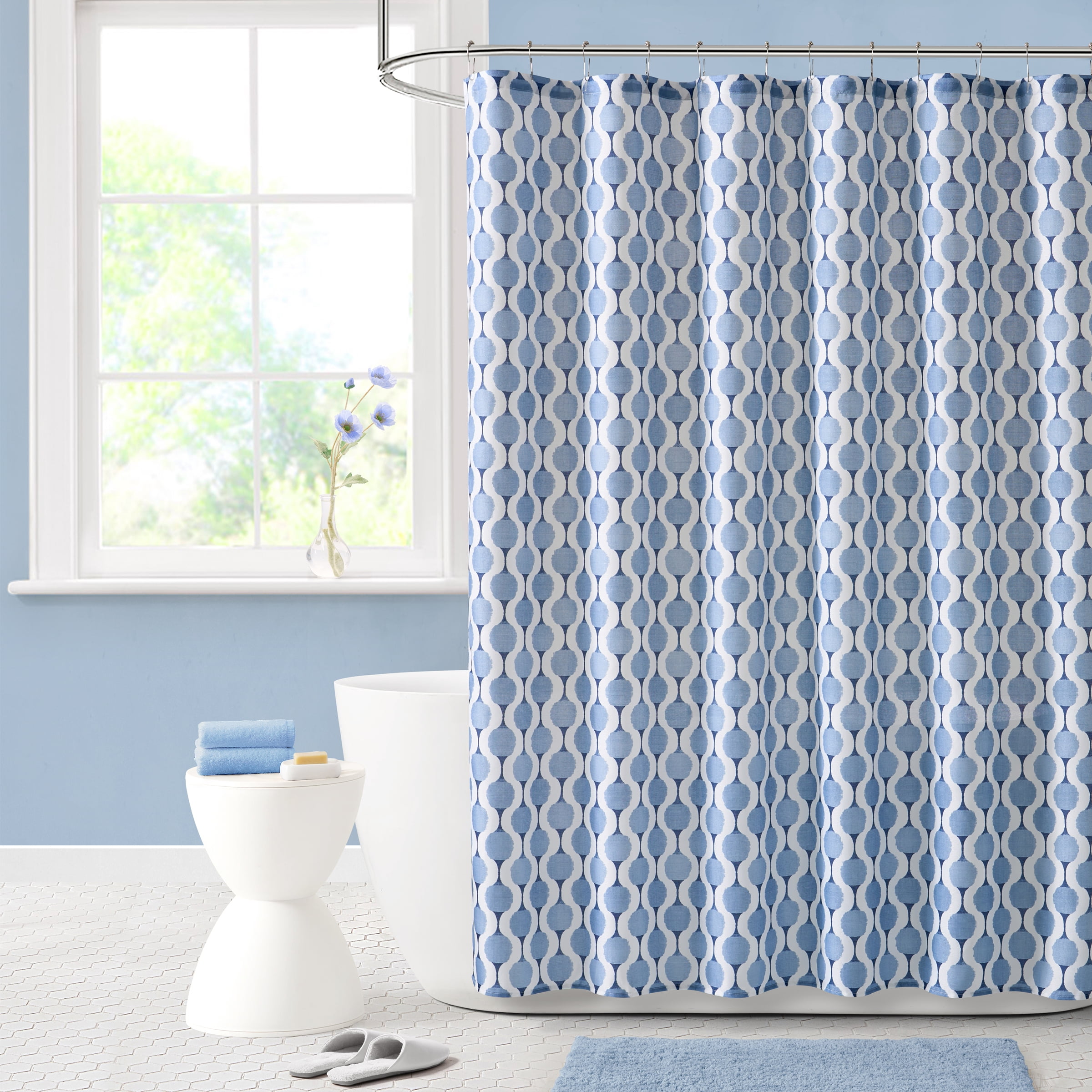 Mainstays Allister Blue Fabric Shower Curtain, 72” x 72”