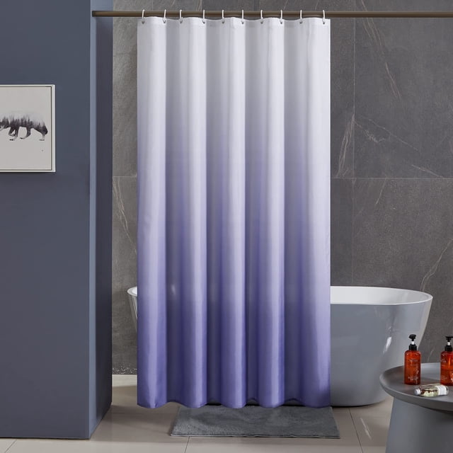 Cortina de ducha original con degradado violeta, tela lavable antimoho, 180 x 180 cm, impermeable, de poliéster, con ganchos.