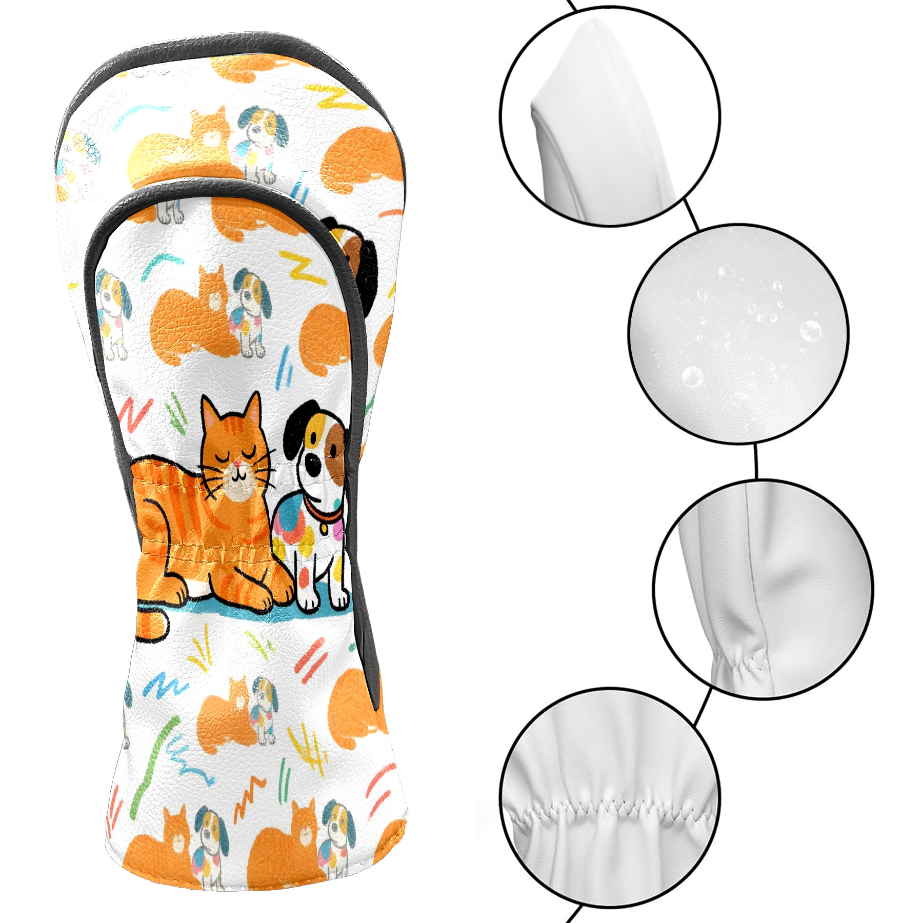 Golf Club Covers, Orange Pets Premium PU Leather Driver Hybrid Putter Head Covers with Velvet Lining, Waterproof Golf Gifts for Men Women