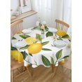 thumbnail image 5 of Yellow Lemon Round Tablecloth 54 inches Green Leaf White Flowers Farm Plant Summer Waterproof Oil-Proof Table Cloth Round Table Cover for Holiday Party Picnic Dinner Decor Indoor and Outdoor Use, 5 of 9