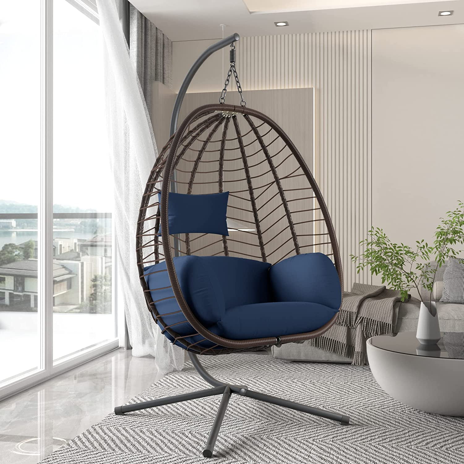 Kullavik Rotating Egg Chair with Stand Stylish Swing Chair for Living Room Patio and Garden Indoor and Outdoor Use Modern and Elegant Design