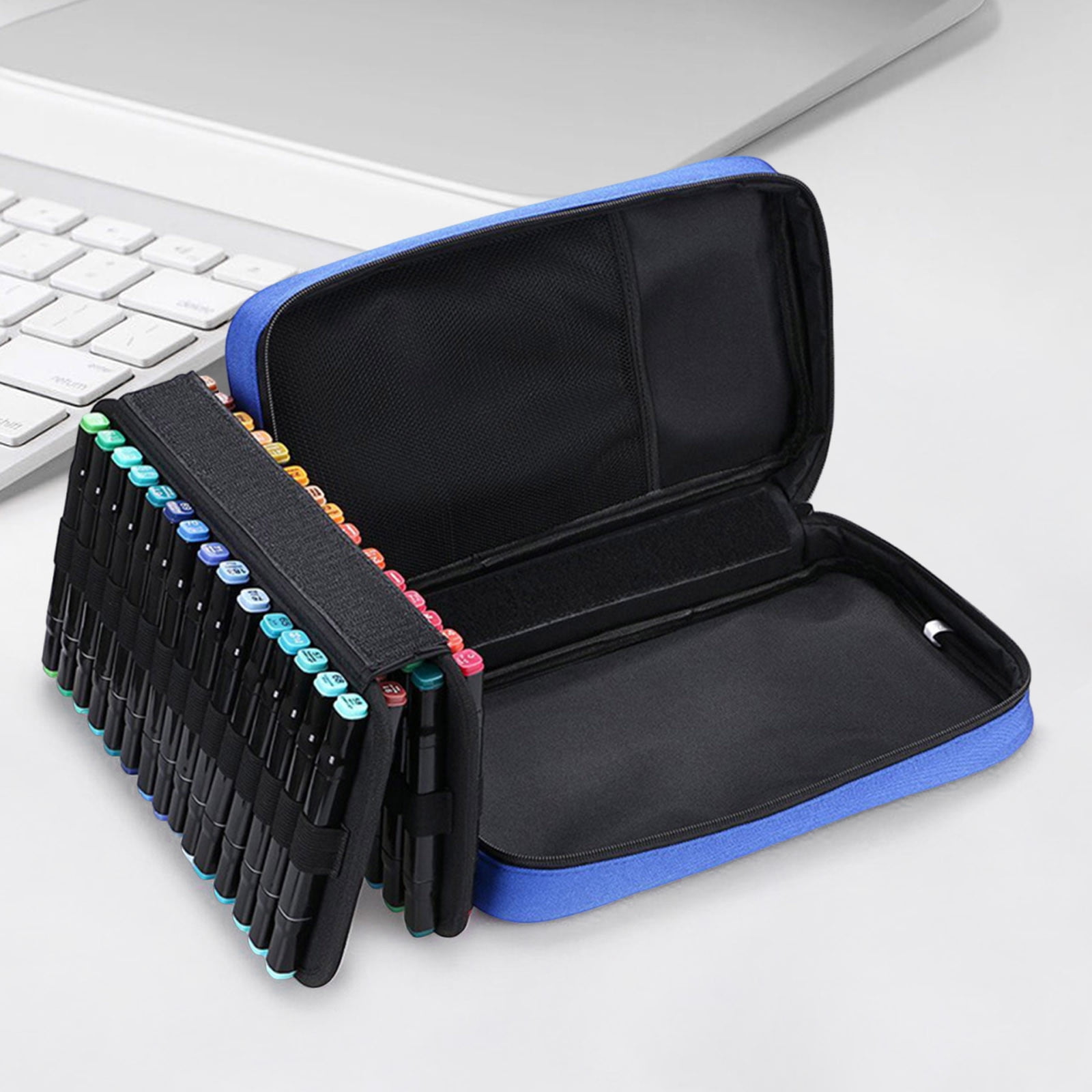 DZQMTKX Large Capacity Storage Pouch, 60 Slot Marker Organizer for Artists, Travel Makeup Bag with Handle, Canvas Cosmetic Case for Accessories, Desk Organizer Pouch for Office Supplies
