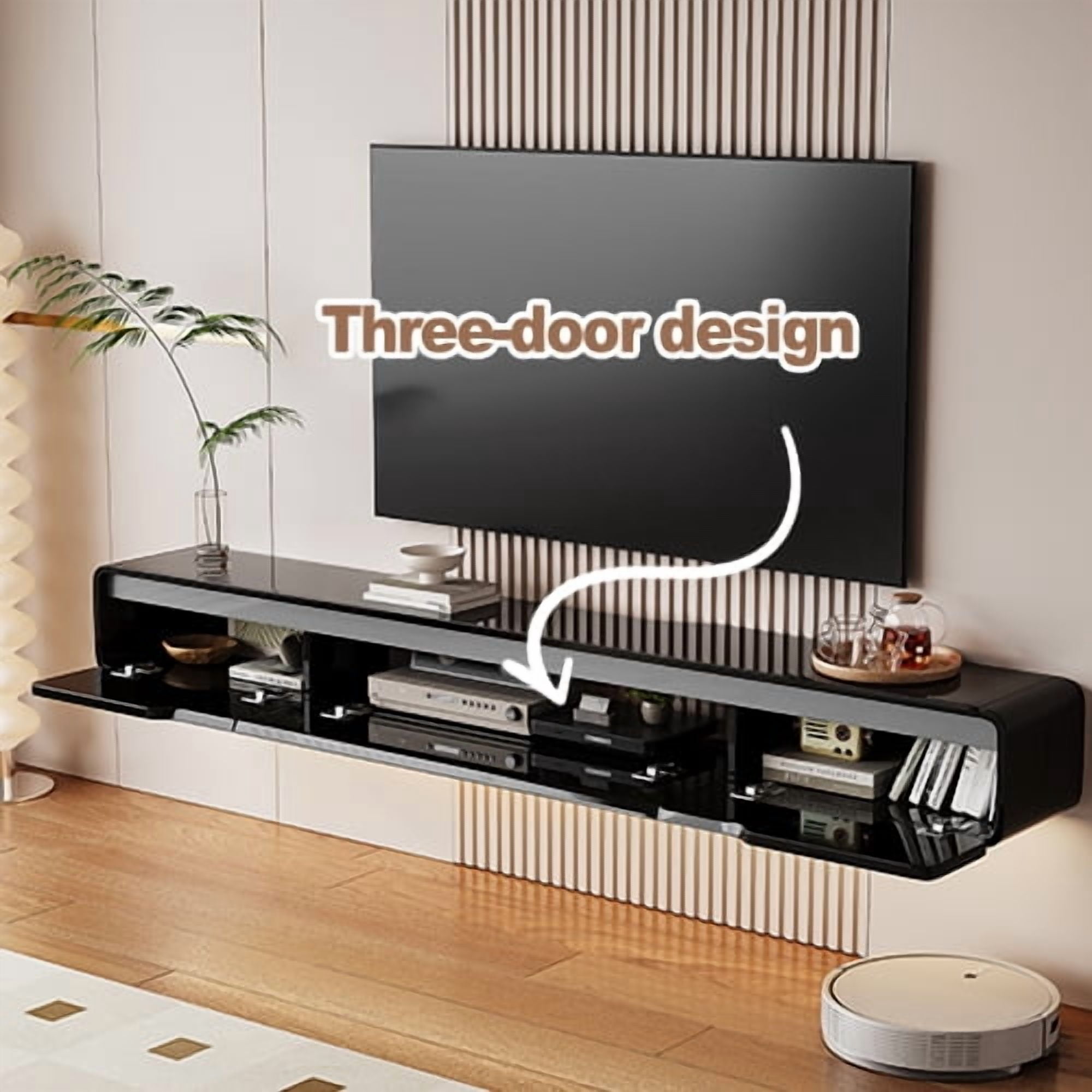 FloatiCasa 86-Inch High Gloss Floating TV Stand, Wall-Mounted Entertainment Center, for TVs up to 90"