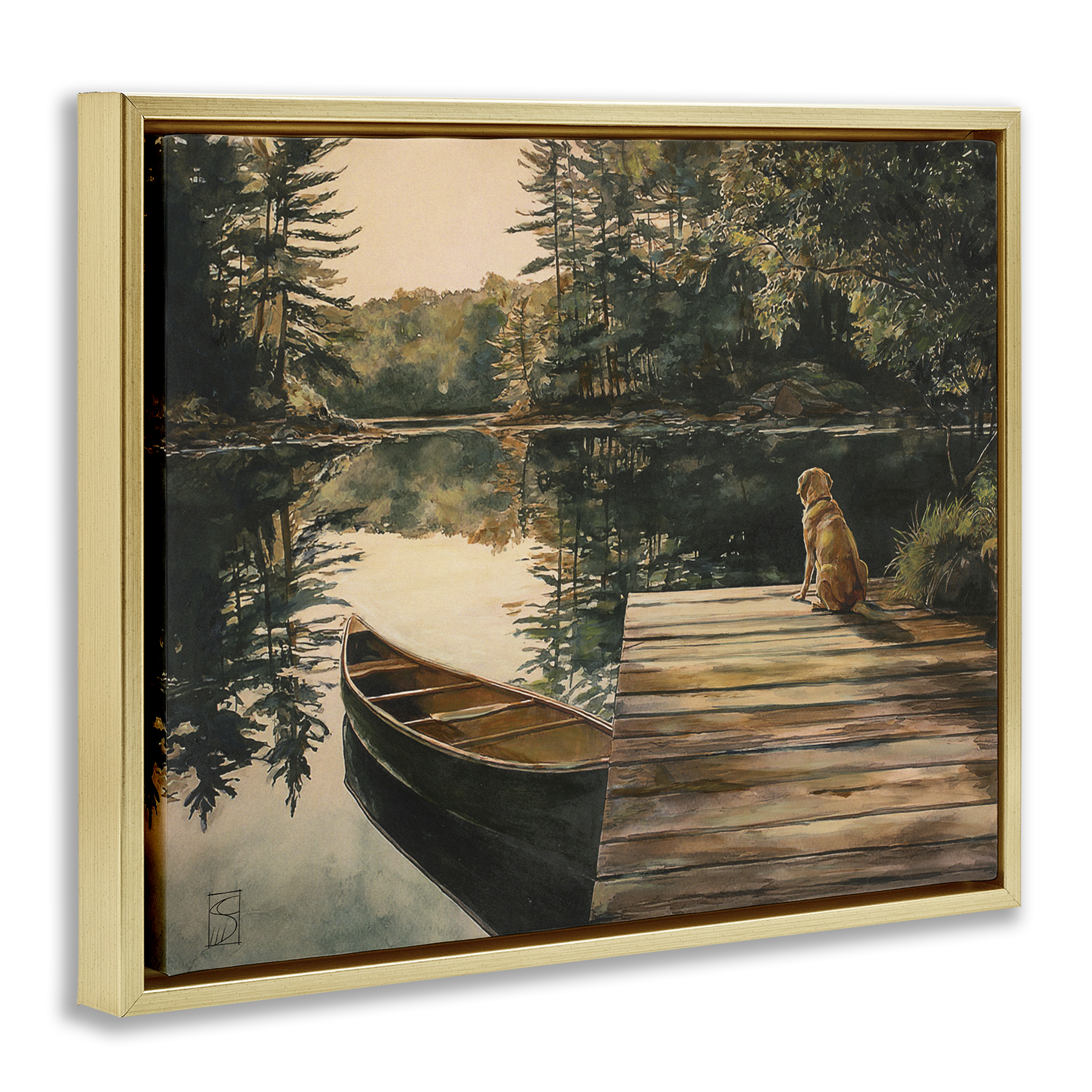 Lake Life at Sunset Gold Framed Floater Canvas Wall Art, design by Sara Culpepper