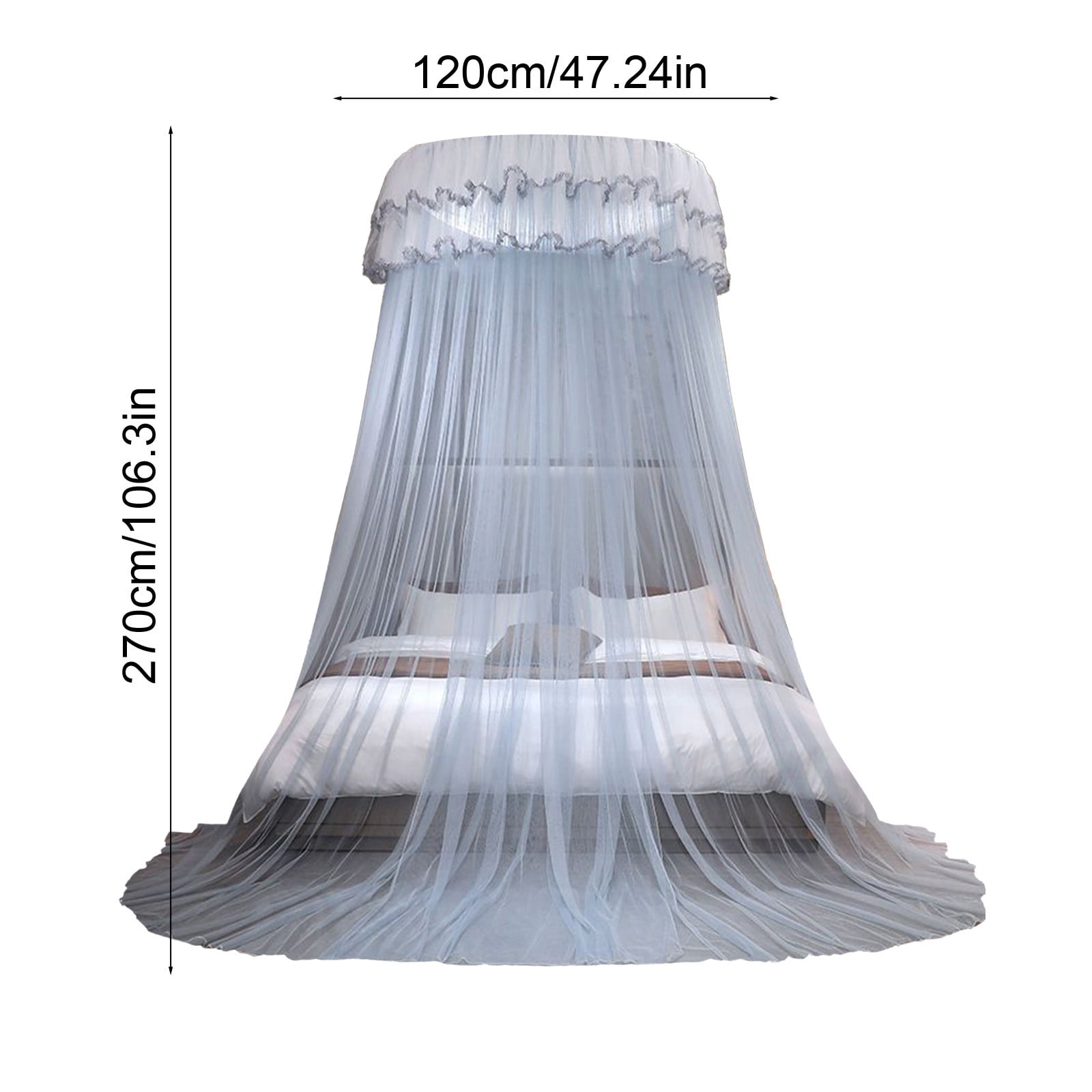 Zzbeans Princess Bed Canopy, No-Installation Ceiling-Mounted Dome Mosquito Net, Encrypted Foldable Floor-Standing Bed Canopy for Girls Room, Romantic Lace Ruffled Bed Curtain for Single Double Queen