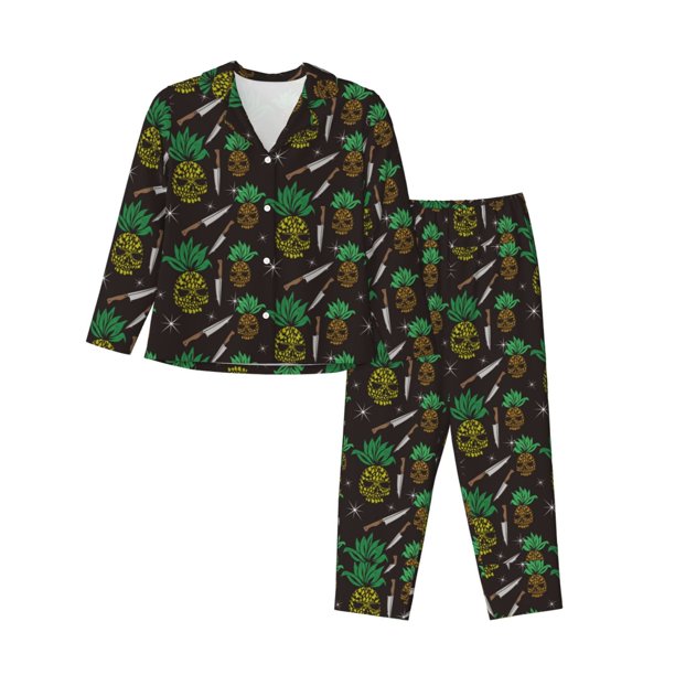 Fotbe Pineapples Conjunto de Pijama de Manga Larga para Mujer con Estampado, Ropa de Dormir de 2 Piezas, Conjunto de Casa Suave y Cómodo con Bolsillos-X-Large