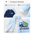 thumbnail image 6 of KIMI BEAR Newborn Baby Boy Romper Clothes 3 Packs Birthday Gift Short Sleeves Long Sleeves Excavator Jumpsuit Bodysuit with Hat Mittens 7pcs Clothing Blue NB, 6 of 7