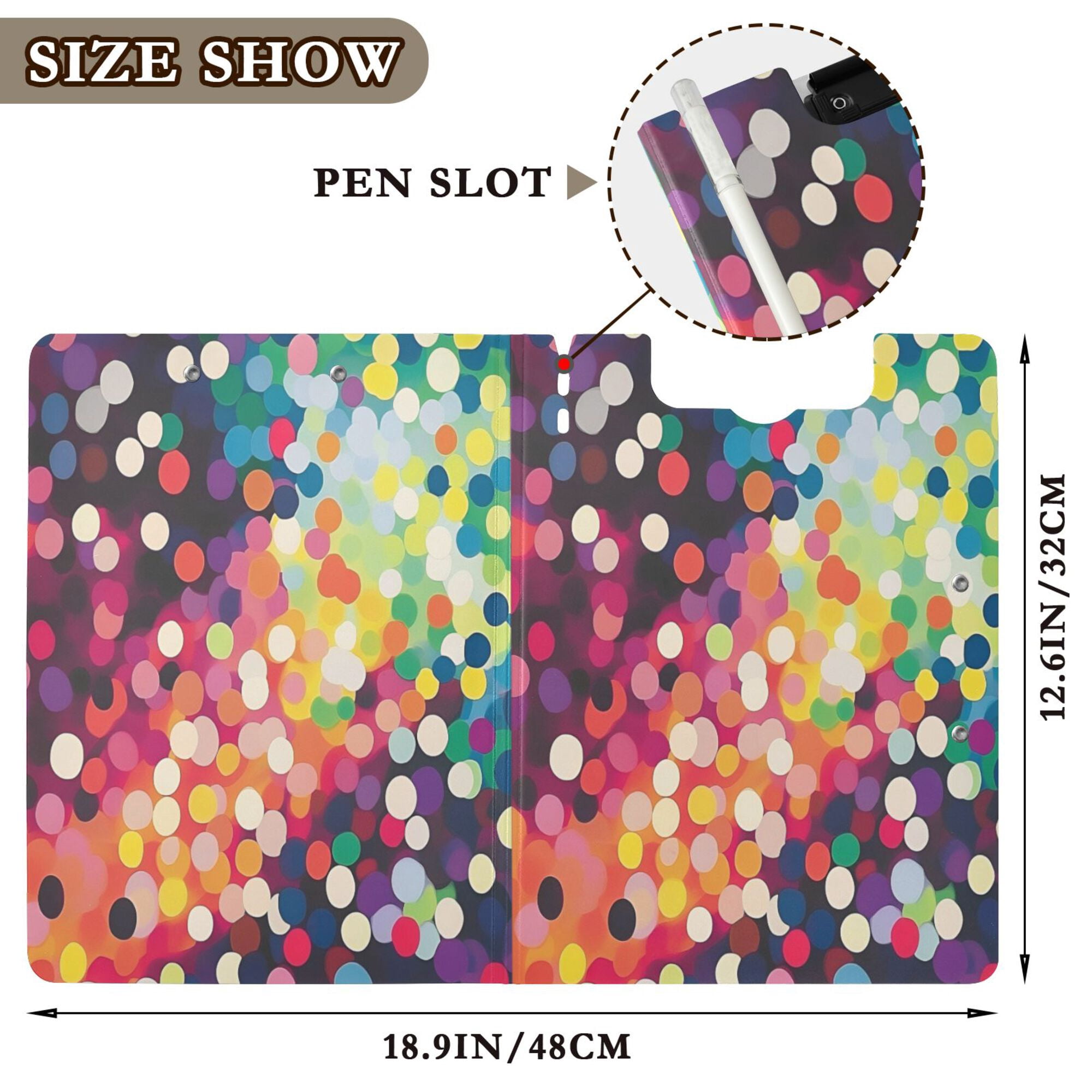 FORMRS A4 Clipboard Folder with Pen Holder Horizontal Foldable School Office Binder, Green Colorful Circles