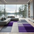 thumbnail image 2 of ODIKA 8'x10' Washable Area Rug Durable, Non-Slip Purple Abstract Geometric Interlocking Blocks Ombre Gradient for Living Room, Under Sectional, Family, 2 of 7