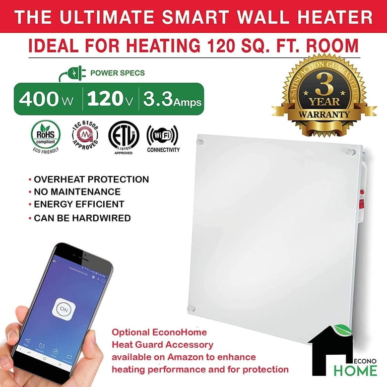 EconoHome Wall Mount Smart Space Heater Panel - Pairs with eWeLink App -  400W Convection Heater - For 120 Sq Ft Room - 120V - Save Up to 50% of  Electric Heating Cost -with Overheat Protection - Walmart.com
