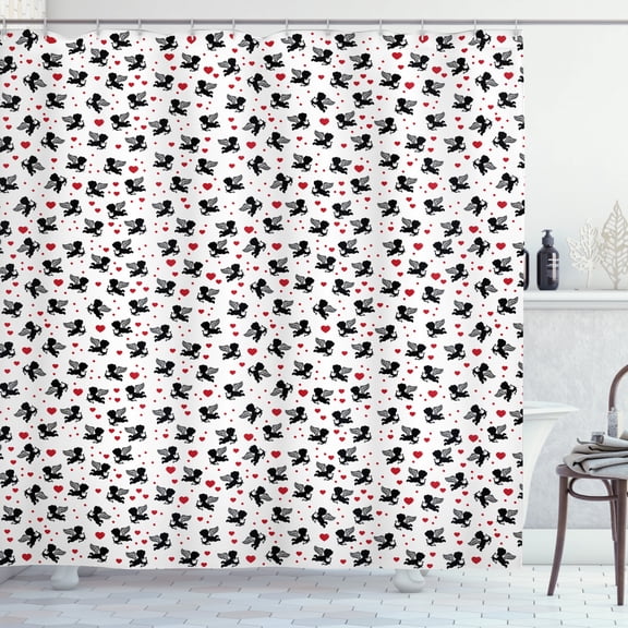 Ambesonne Valentine's Day Shower Curtain, Cupid Angels Hearts, 69"Wx70"L, Charcoal Grey Vermilion