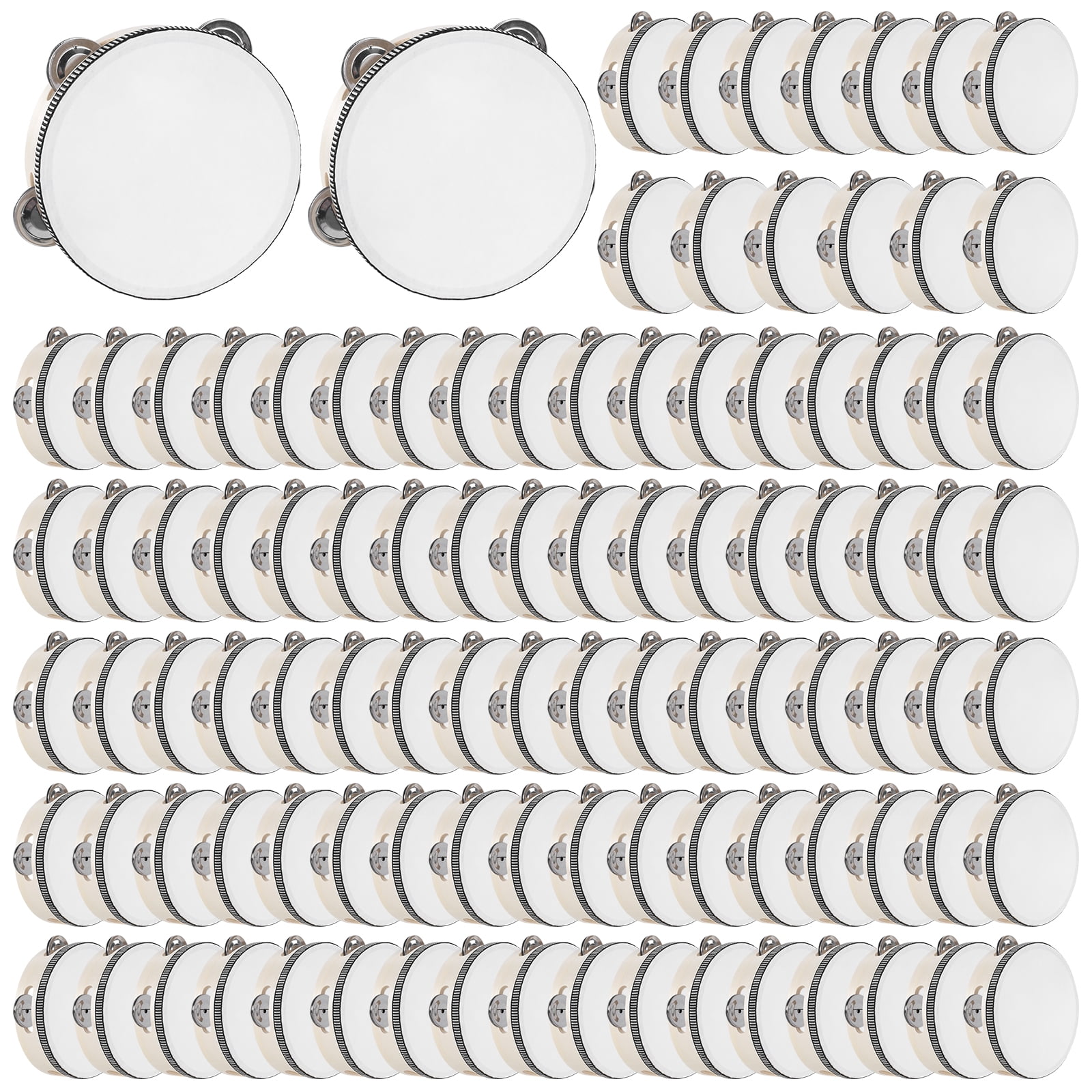 Btidfty 100 Pcs 6 Inch Wood Tambourine Drum Bulk with Metal Jingles White Mini Tambourines Lightweight Musical Educational Drum for Birthdays Holidays And Activities