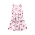 thumbnail image 4 of Grblisyd Girls Dress Summer Coquette Bow Print Sleeveless Ruched Crew Neck A Line Dress for Kids Casual 3-12 Y, 4 of 5