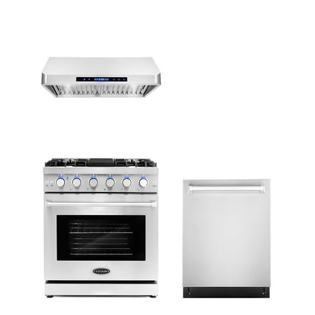 Cosmo 3 Piece Kitchen Appliance Packages with 30  Freestanding Gas Range Kitchen Stove 30  Under Cabinet Range Hood &amp; 24  Built-in Fully Integrated Dishwasher Kitchen Appliance Bundles