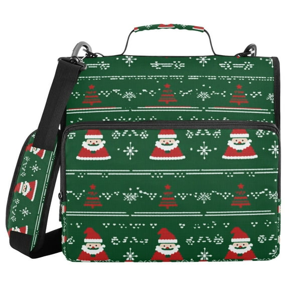 FORMRS Zipper Binder with Shoulder Strap 1.5-inch Ring 500 Sheet Capacity File Bag, Green Christmas Trees