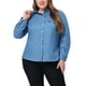 thumbnail image 1 of Camisa de mezclilla casual de manga larga con cuello de punto para mujer de tallas grandes Agnes Orinda 1X azul mezclilla, 1 of 6
