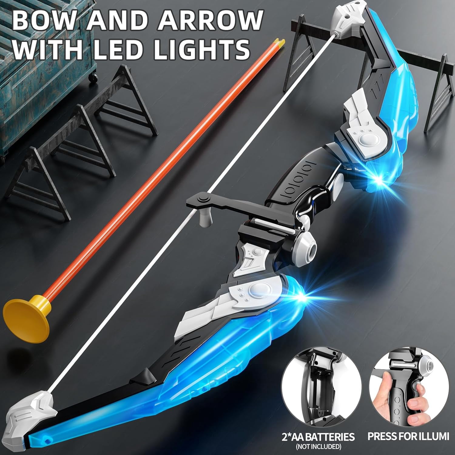 LINXUXIE Kids Bow and Arrow Set with LED Flash Lights, Archery Set with Standing Target,Indoor Outdoor Sport Gift for Boys and Girls Ages 3-12