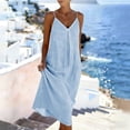 thumbnail image 5 of Summer Dresses for Women Casual Backless Spaghetti Strap V Neck Loose Flowy Beach Vacation Maxi Cotton Linen Dress,Sizes S-2XL, 5 of 6