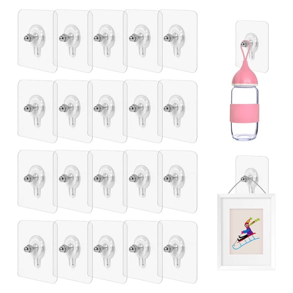 Heavy Duty Adhesive Hooks – 20 Pack, No Drill Wall Hooks, Holds 11 lbs, for Kitchen, Bathroom & More