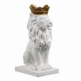 thumbnail image 3 of 14.5" H White Sitting Lion W/ Gold Crown Resin Statue Home Decor Living Room Display, 3 of 4