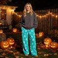 thumbnail image 2 of QWKLEAJ Halloween Pajama Pants Women Spooky Print Lounge Pants Pumpkin Ghost Wide Leg Sleepwear Festive Holiday Loungewear Drawstring Bottoms Plus Size Fleece Halloween Pyjamas, 2 of 6