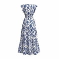 thumbnail image 6 of VBVC Women's Floral V-Neck Ruffle Sleeve Maxi Dress,Ladies Smocked Waist Boho A-Line Long Dress,Summer Flowy Tiered Beach Party Midi Dress For Women,Blue,S-3XL, 6 of 7