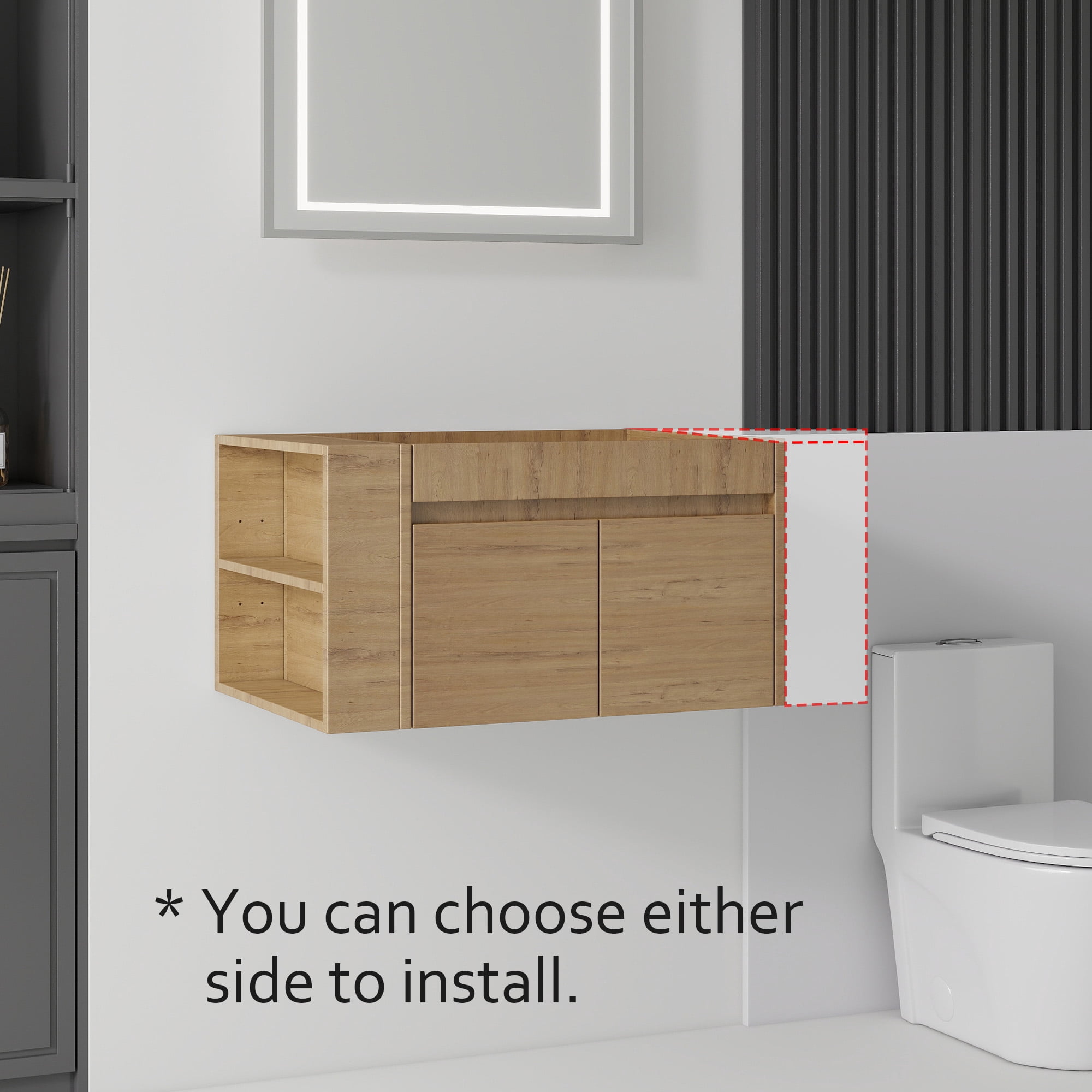 Leumius 30" Floating Bathroom Vanity Cabinet with Open Side Storage Compartment,Soft-Close Double Doors,Wall Mounted Bathroom Cabinet for Small Space,Cabinet Only,Oak