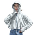 thumbnail image 5 of Alkepwun Womens Jacket Solid Color Batwing Long-Sleeve Lightweight Breathable Ice Silk Hooded Sun Protection Jacket Outdoor Cycling Thumb Holes Coat with Brim and Mask, 5 of 7