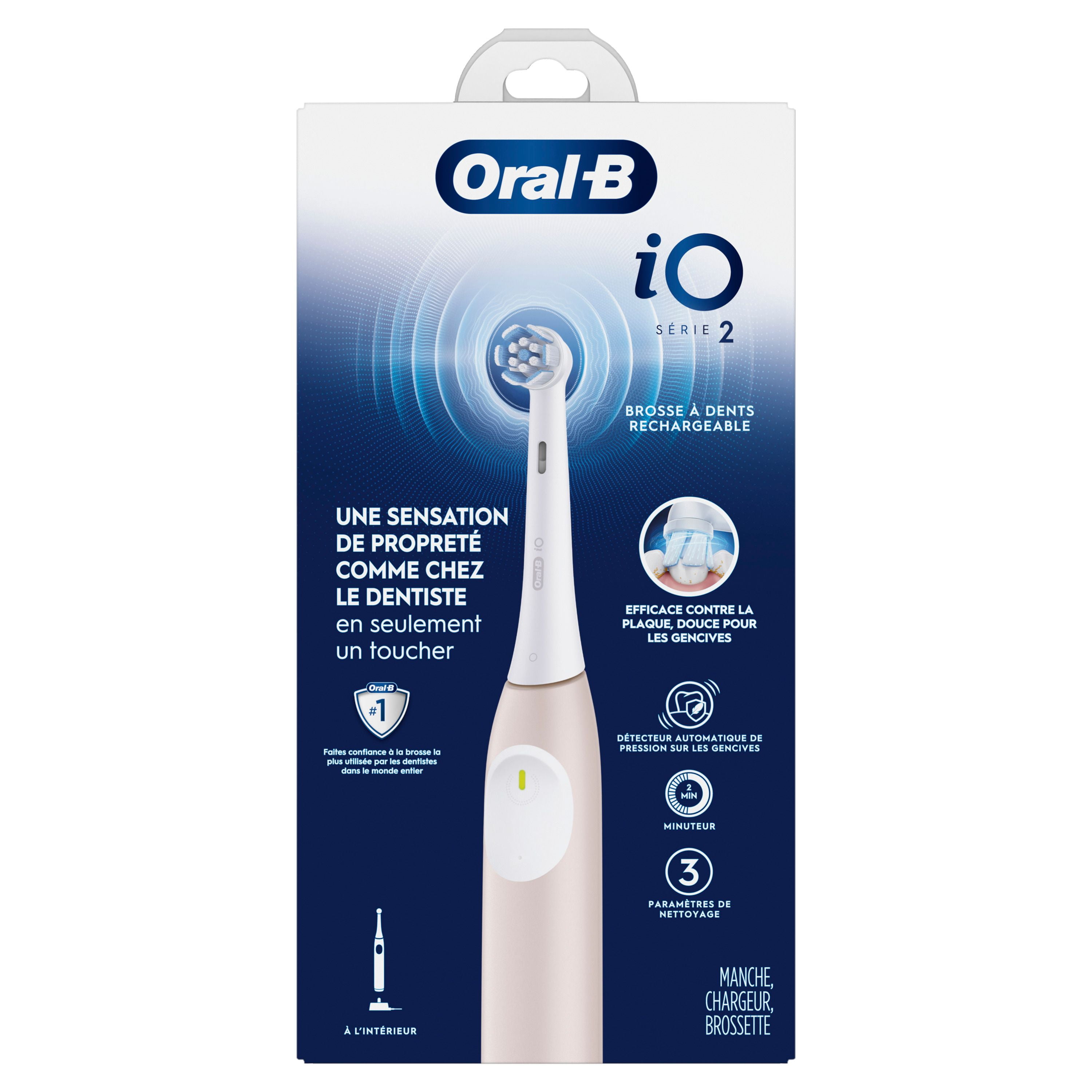 Oral-B iO Series 2 Rechargeable Electric Powered Toothbrush, Peach withentle Care Brush Head - Automatic Pressure Sensor to Protect Gums - 3 Modes - 2 Min Timer