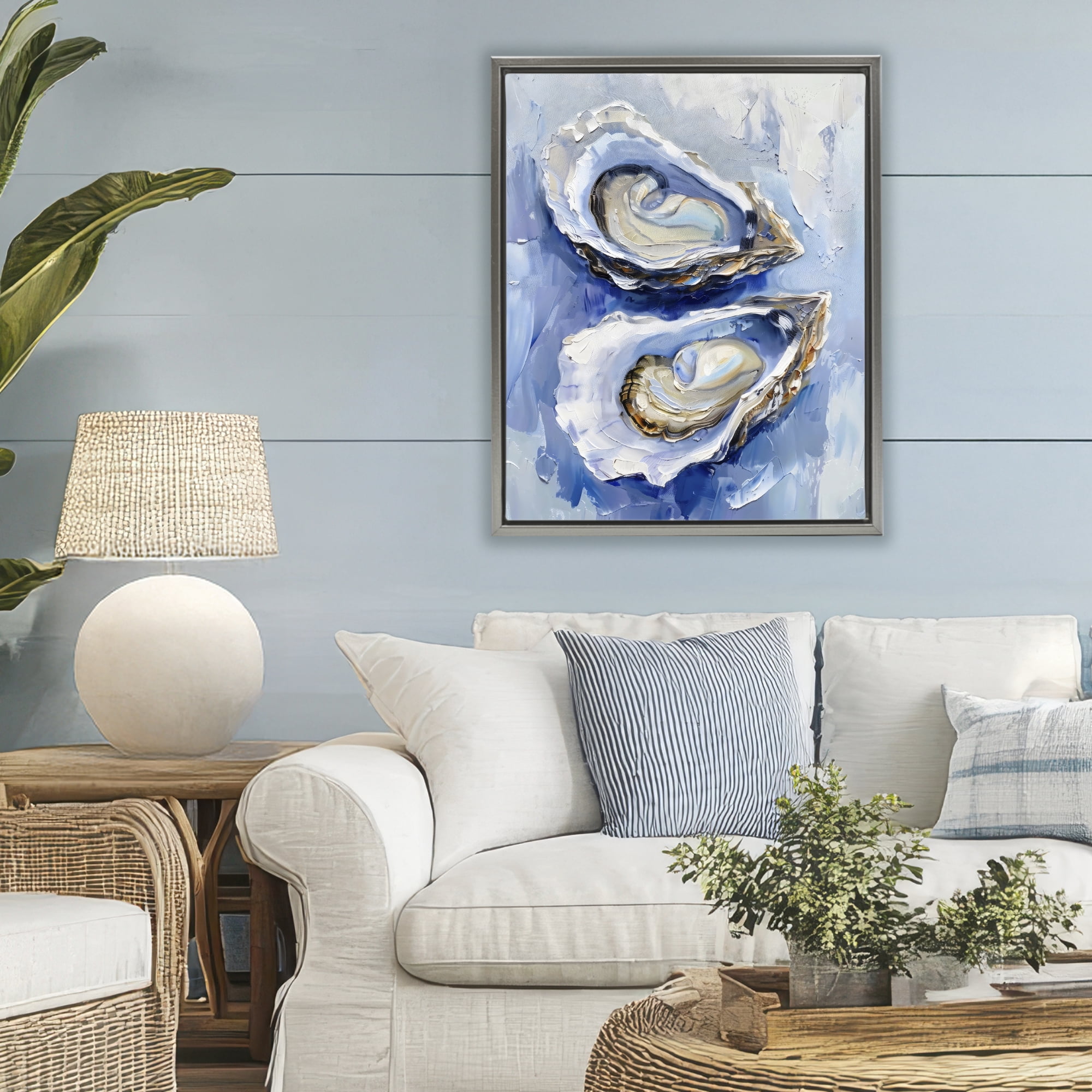 Stupell Industries Oysters On The Half Shell Gray Framed Floater Canvas Wall Art, design by Creative Studio