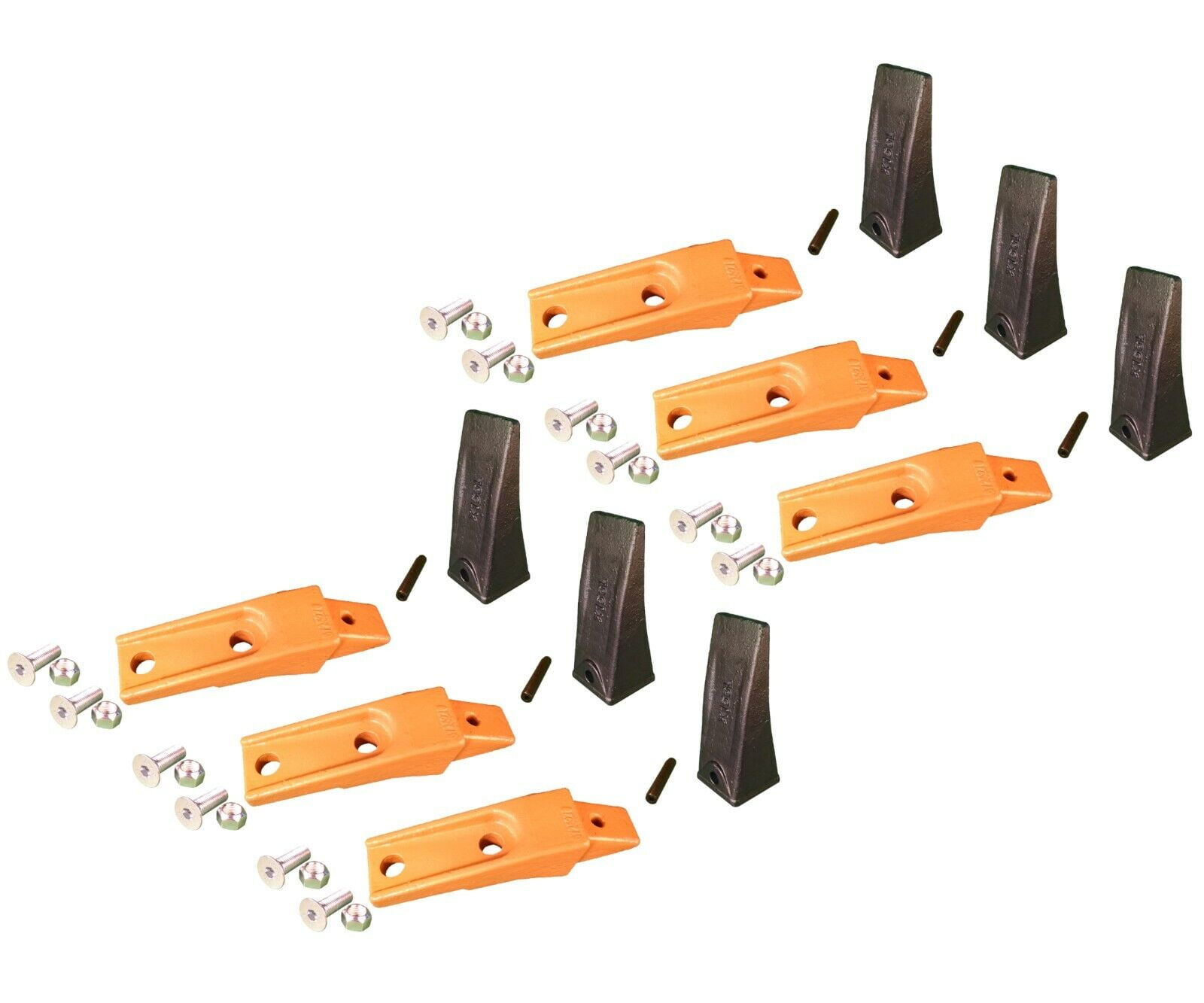 6 Bobcat Style Skid Steer Bucket Teeth, X156, w Bolton Shanks, Pins