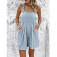 thumbnail image 4 of SWSMCLT Women's One Piece Romper Casual Jumper Square Neck Rompers Spring Summer Fall Cotton Linen Fashion Pleated Sky Blue Small, 4 of 5