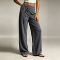 thumbnail image 4 of Women's Wide Leg Pants Double Layer Elastic Waist with Front Drawstring,Loose Trousers Side Pockets,Trends Casual Fall Travel Work Outdoor Daily Wear,Gray,L, 4 of 6