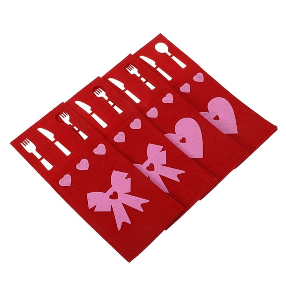 MLINS 4pcs Valentines Day Tableware Holder Cutlery Bag For Party Supplies Valentines Utensil Holder Silverware Organizer Holiday Utensil Storage Pouch