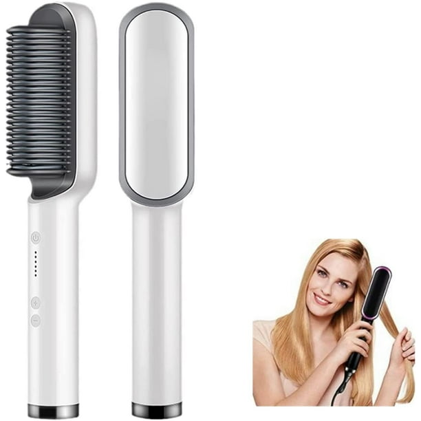 1 cepillo alisador de pelo (blanco), alisadores de pelo de iones negativos, alisadores de pelo para mujeres, cepillos calientes antiescaldaduras 2 en 1 para peinar el cabello, pelucas, cabello rizado, barba JM