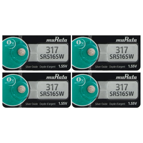 Murata 317 SR516SW SR 1.55V Silver Oxide Watch (4 Batteries)