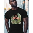thumbnail image 2 of Flamingo Men's T Shirts Palm Leaf T-Shirt for Men Crew Neck Tees Cotton Tops, Black, S, 2 of 7