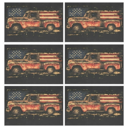 

Ryvnso Placemats Set of 6 Truck America Flag Dining Mats Heat-Resistant Non-Slip Washable Table Mat