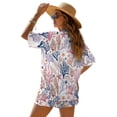 thumbnail image 2 of FKEKYI Coral Starfish Print Women's 2 Piece Set Short Sleeve Shirt & Shorts with Elastic Waist Summer Beachwear Soft Vacation Outfits Open Front Top Lounge Set, M, 2 of 6