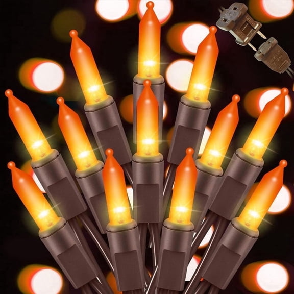 LAMPHOME 100-Count Painted Orange Frosted Mini Bulb Straight String Lights, Brown Wire,120V Plug-in | Fall & Thanksgiving Rustic Decor Lights