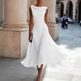 thumbnail image 2 of Women's Sleeveless Cowl Neck Chiffon Midi Dress Ruched Waist Fitted A Line Flowy Dress formal Evening Gown Wedding Guest Party Dress White, 2 of 5