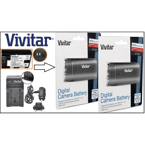 2-Pcs Hi-Capacity LP-E6 Battery With Rapid Charger For Canon EOS 5D Mark IV