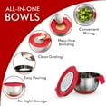 thumbnail image 5 of Mixing Bowls with Lids Set of 3, Stainless Steel Nesting Bowls with Red Airtight Lids, Graters, Non-Slip Base and Handles, Bowl Set for Prep, Mixing, and Food Storage, 5 of 9