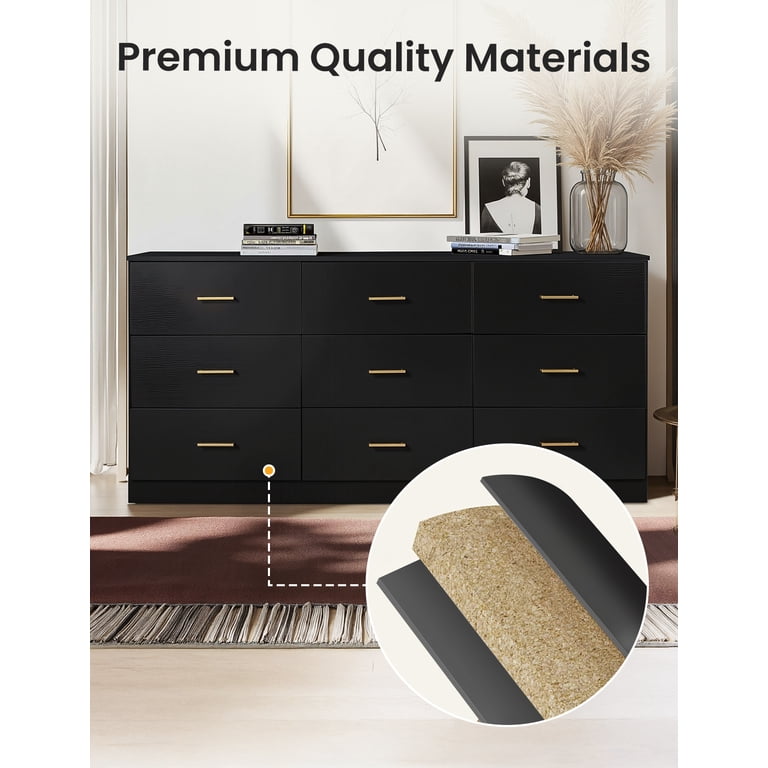 Miscoos 9 Drawer Dresser, 62.9" Large Deep Chest of Drawers,Wooden Dresser Storage Cabinet with 9 Drawers for Bedroom, Long Black Dressers for Living Room, Hallway,Nursery - Walmart.com Miscoos 9 Drawer Dresser, 62.9" Large Deep Chest of Drawers,Wooden Dresser Storage Cabinet with 9 Drawers for Bedroom, Long Black Dressers for Living Room, Hallway,Nursery - Walmart.com