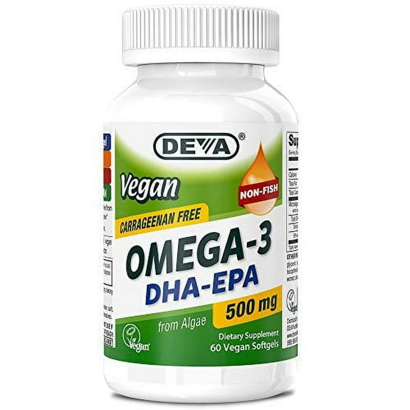 Deva Vegan Omega-3 Potency Carrageenan Free, Non Fish from Algae, 60 Count